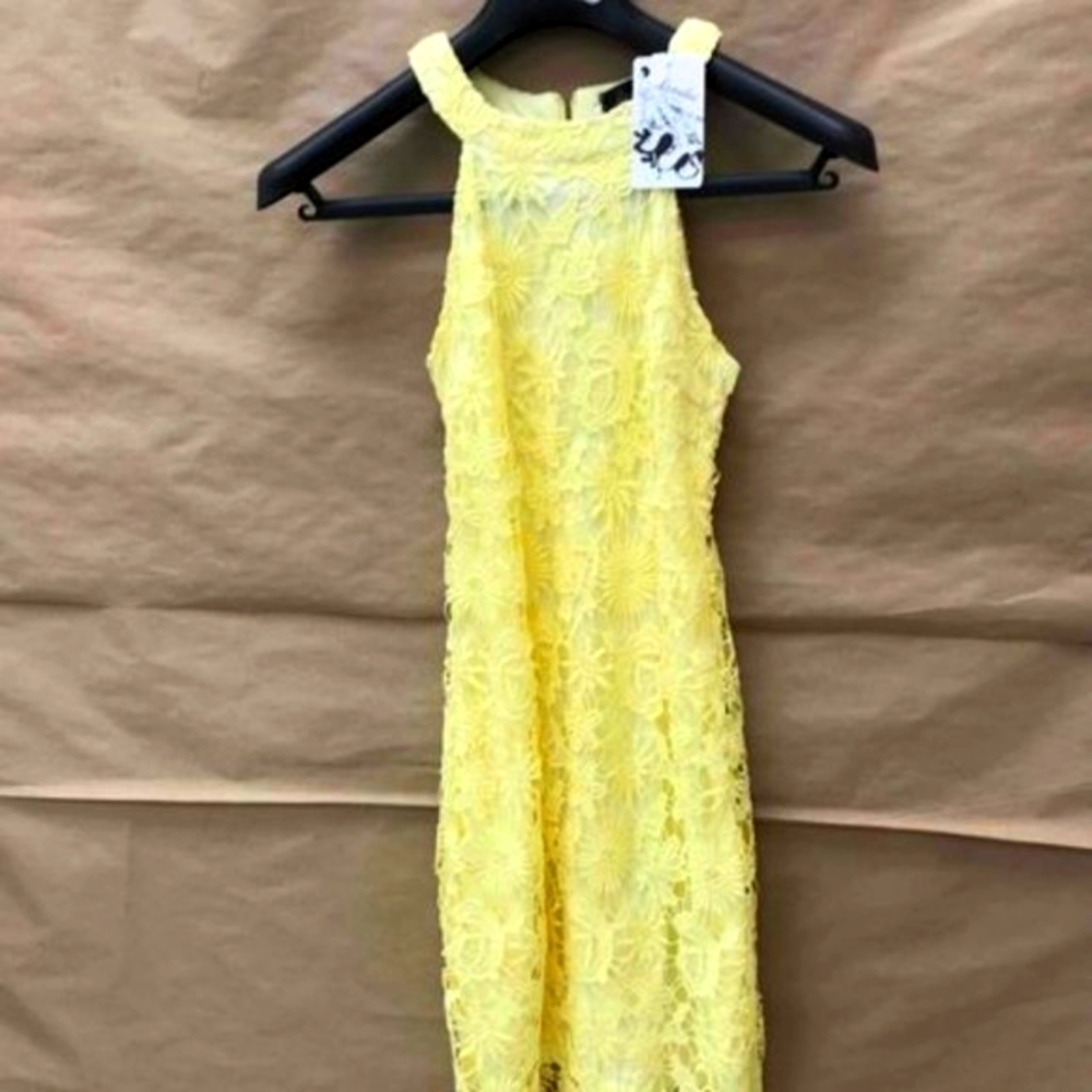 Iamilus Yellow Sleeveless Lace Lined Mini Dress XS